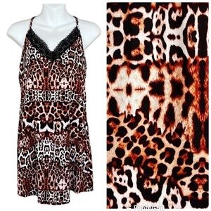Eva Castillo Leopard Print Lace Racerback Slip Nightgown